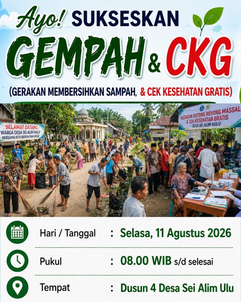 Sambut HUT RI, Puskesmas Air Batu Ikuti Kegiatan GEMPAH dan Cek Kesehatan Gratis di Desa Sei Alim Ulu
